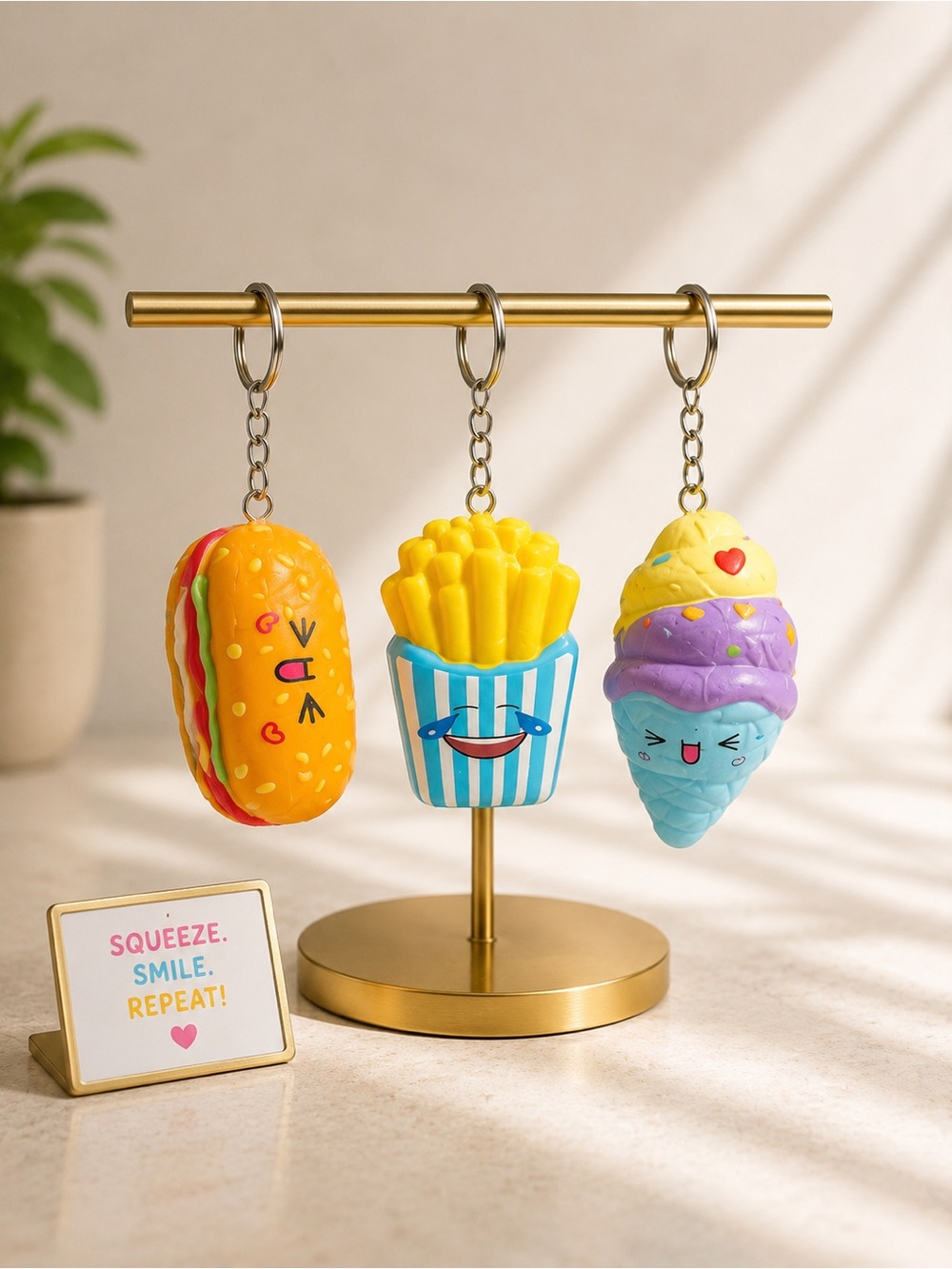 Set of 3 Squishy Keychain Set - Yellow, Blue, Purple - NWOT